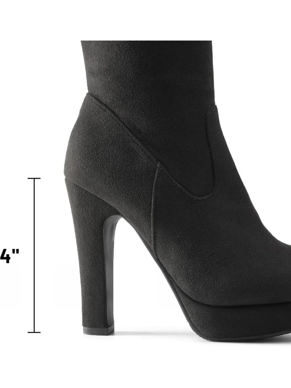 Women's Black High Heel Round Toe Faux Suede Over The Knee Thigh High Boots